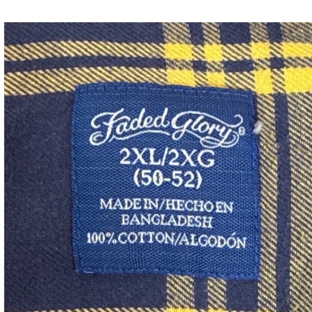 Faded Glory Mens 2XL Yellow Navy Blue Plaid Flannel Shirt Cotton FM46Y049B - Picture 6 of 11